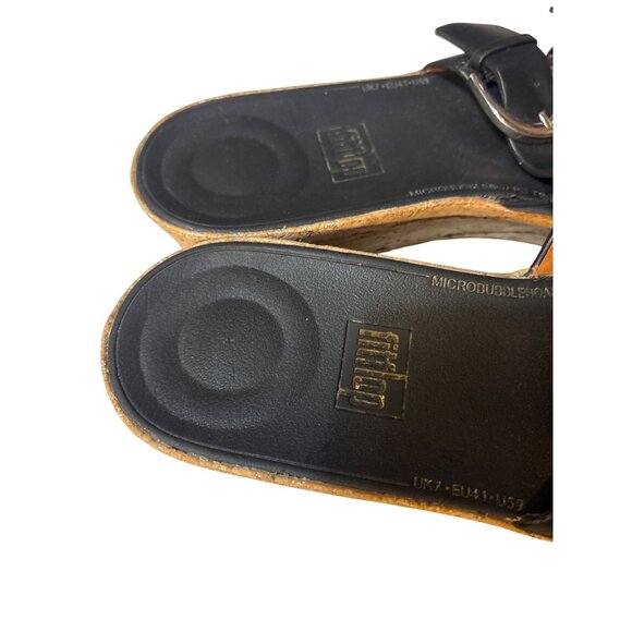 FitFlop Womens Black Leather Cork Wedge Sandals Size 9 - Picture 4 of 9